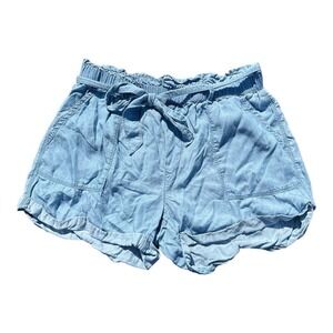 Aerie Loose Fit Blue Chambray Paper Bag Shorts Size Large